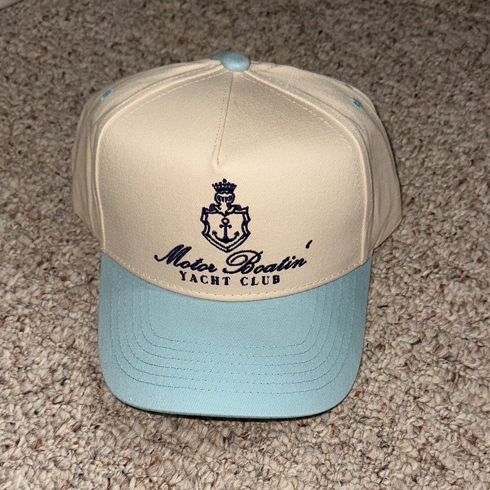 Beige and Blue Yacht Club Cap